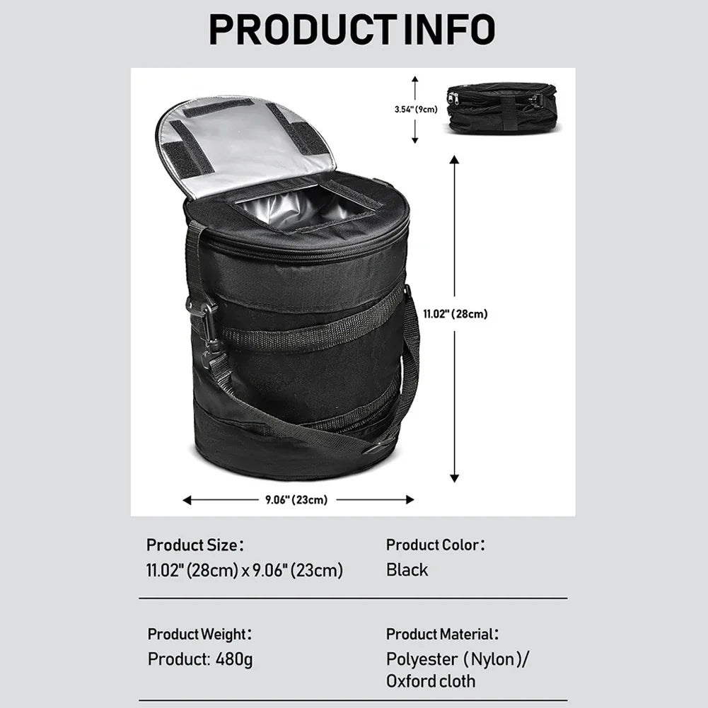 Cooler bag dimension illustration showing its open and folded shapes