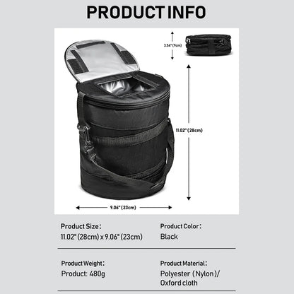 Cooler bag dimension illustration showing its open and folded shapes