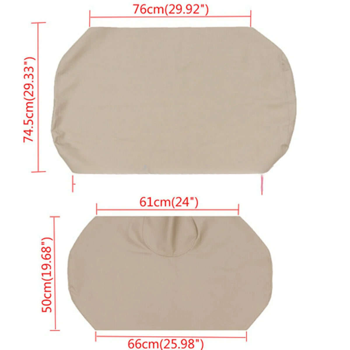 Flat upholstery-skin measurement illustration; these markings are not finished cushion dimensions